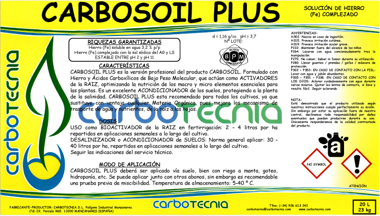 Etiqueta anigua de los fertilizantes Carbotecnia