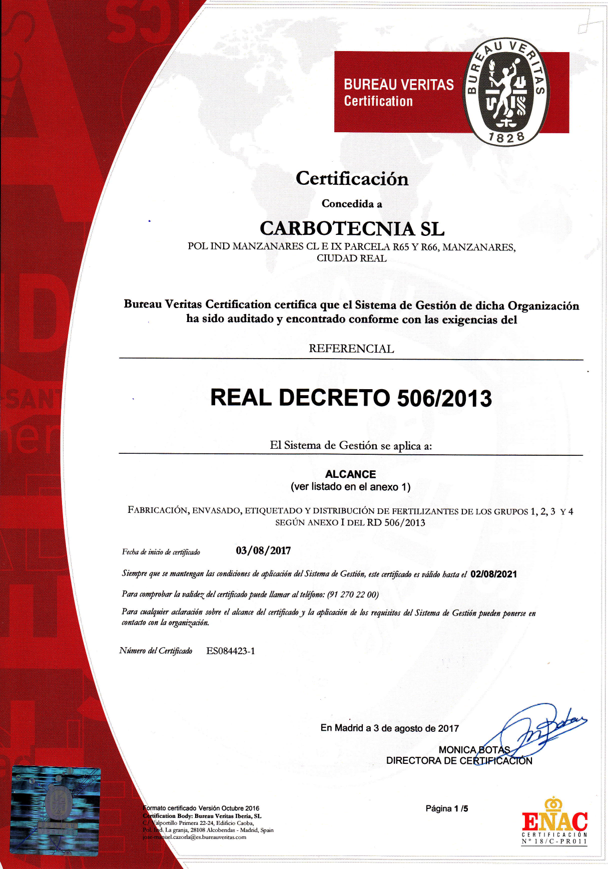 Certification RD 506/2013