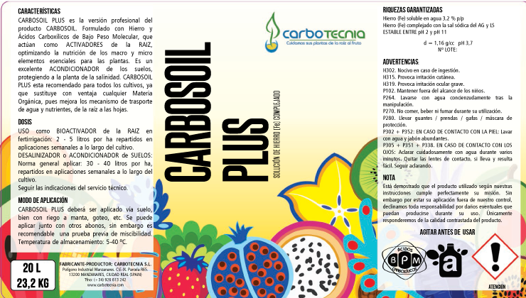 Etiqueta actual de los fertilizantes Carbotecnia